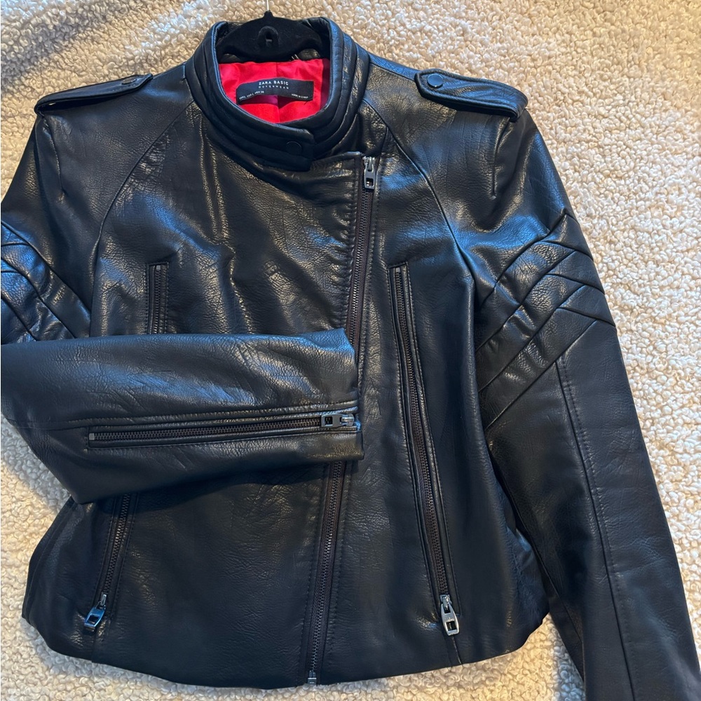 Zara Black Moto Jacket with Red Lining